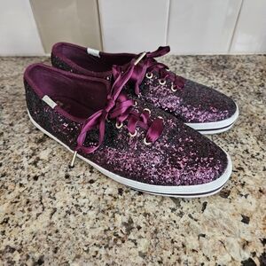 Kate Spade X Keds Burgundy Glitter Sneakers